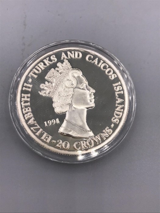 Silver Proof Twenty Crowns Turks and Caicos 1994 coins - Image 2 of 2