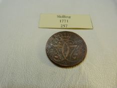 A 1771 Skilling coin from Denmark (VF)
