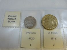 Two coins from the Central African States a 1977 50 Franc and a 1975 25 Franc