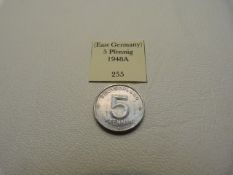 A 1948 5 Pfennig coin, UNC Wheat & Cog, 5 to reverse.