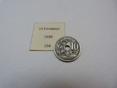 Belgium Ten Centimes 1930 coin Crowned Scrolls (AEF)