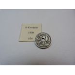 Belgium Ten Centimes 1930 coin Crowned Scrolls (AEF)