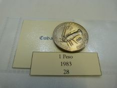 A collection of catalogued and labelled Cuban coins, thirty six in total from 1915 onwards