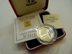 A Cook Islands 2001 Silver proof One Dollar coin