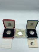 Three silver proof one pound coins 1988, 1995 and 1997.