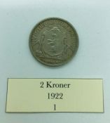 A 2 Kroner 1922 coin