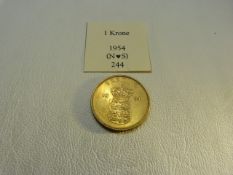 A One Krone 1954 coin from Denmark (AEF)