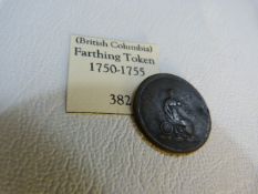 A Canadian Farthing Token dating, 1750-1755, Bust of Man (F)
