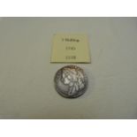 A Great Britain 1745 1 Shilling coin, silver, George II with Four Shields to the reverse.