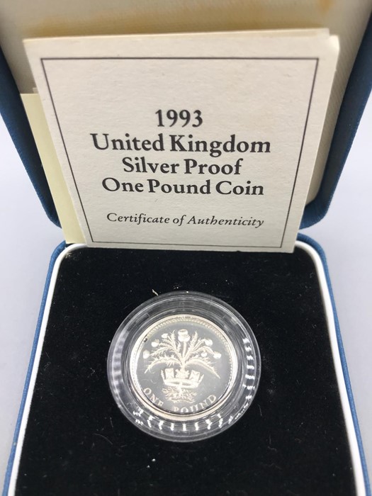 A 1993 United Kingdom One Pound silver proof coin