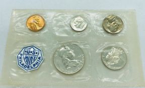 1956 US Annual 5 Coin Proof Set Silver Coins and Envelope with Franklin Half