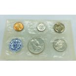 1956 US Annual 5 Coin Proof Set Silver Coins and Envelope with Franklin Half