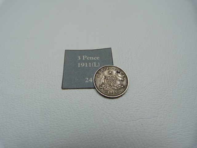 A 1911 Australian George V three pence coin