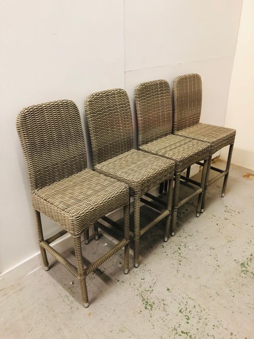 Four grey rattan bar chairs with chrome feet. - Image 5 of 6