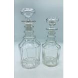 Two Georgian three ring decanters.