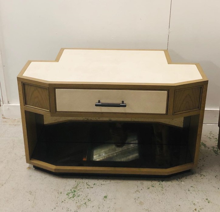 Two Bedside tables with leather tops metal handles and glass fronted cupboard. - Image 2 of 2