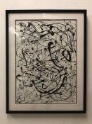 A Framed Black and White Jackson Pollock print 88cm x 69cm
