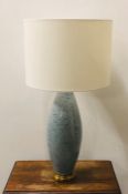 A Tall (82cm) Duck Egg speckled blue ceramic table lamp with cream drum shade
