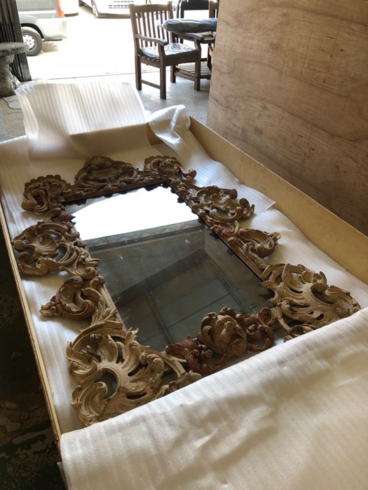 A Stripped Lime and Pine Mirror. A modern rectangular plate within an elaborate pierced foliate - Image 4 of 10