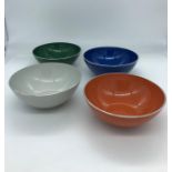 Four mid century primary colour style bowls