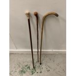 Three Walking sticks of various designs