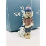 Lladro Figure, Eskimo Boy with Pet with original Box and Paperwork