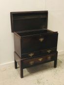 An Oak coffer on a raised base with drawer under