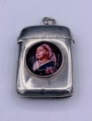 A silver vesta case with pictorial image of Queen Victoria