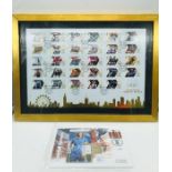 A Framed sheet of London Parade Olympic stamp set along with a Dame Kelly Holmes collectable cover.