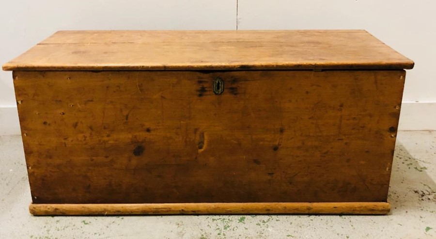 A Pine Blanket box with drop handles 103 cm L x 44cm H x 46cm D