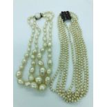 Two Vintage pearl necklaces, one French.