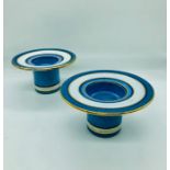 Pair of Allan Hytholm made blue and white candle holders.