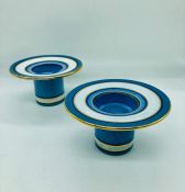 Pair of Allan Hytholm made blue and white candle holders.