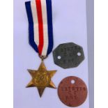 Dog Tags for 1275774 CE Fry and a WWII France and Germany Star medal.