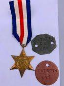 Dog Tags for 1275774 CE Fry and a WWII France and Germany Star medal.