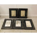 A Framed set of five Architectural prints, featuring the elevation of Fontaie Erigee, Rue de