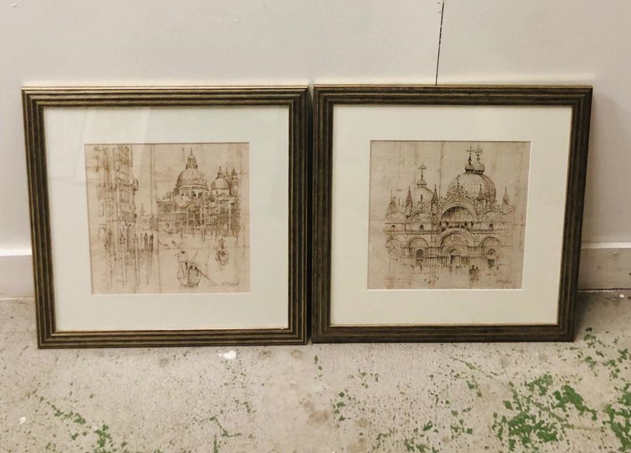 Two Prints of Venice, The Grand Canal and St Marks Square