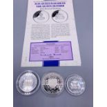 Three silver proof coins with issuing certificate