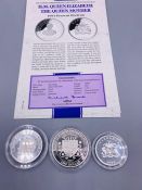 Three silver proof coins with issuing certificate