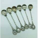 A set of six silver spoons, marked 800