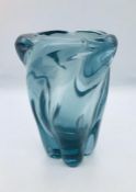Whitefriars twisted Arctic Blue Vase Pat No 9386 Designed by William Wilson c.1954 H 20cms