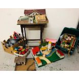 A Large selection of Vintage Wooden Toys including Farmyard, boat and building blocks