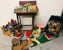 A Large selection of Vintage Wooden Toys including Farmyard, boat and building blocks