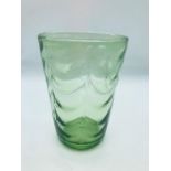 Whitefriars Wave ribbed tumbler vases in Sea Green glass Pat no 8473 c.1930's 15cm and 20.5cms H