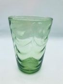 Whitefriars Wave ribbed tumbler vases in Sea Green glass Pat no 8473 c.1930's 15cm and 20.5cms H