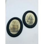Two framed oval pictures of battles of the 1800's