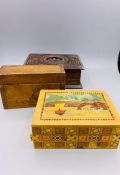 Three wooden boxes including a magic box