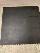 A volume of exercise floor matts 15 square 91 cm x 91cm along with 16 edge pieces 91 cm x 8 cm.