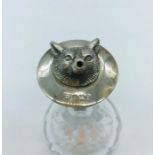 A silver fox pourer on a glass bottle by J B CHATTERLEY & Sons Ltd, hallmarked Birmingham 1978