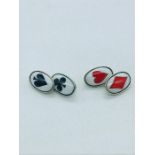 Playing card themed, silver and enamel cuff links.